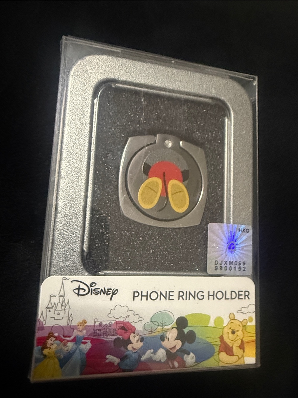 Disney Silver Phone Ring Holder with Red and Yellow Mickey Motif